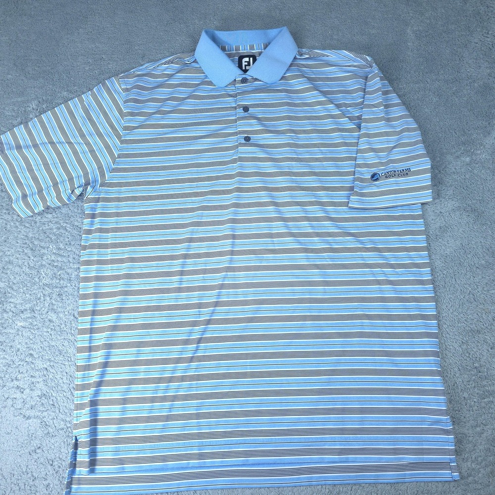 FootJoy Polo Mens XL Blue Striped Canyon Farms Golf Club Stretch Performance